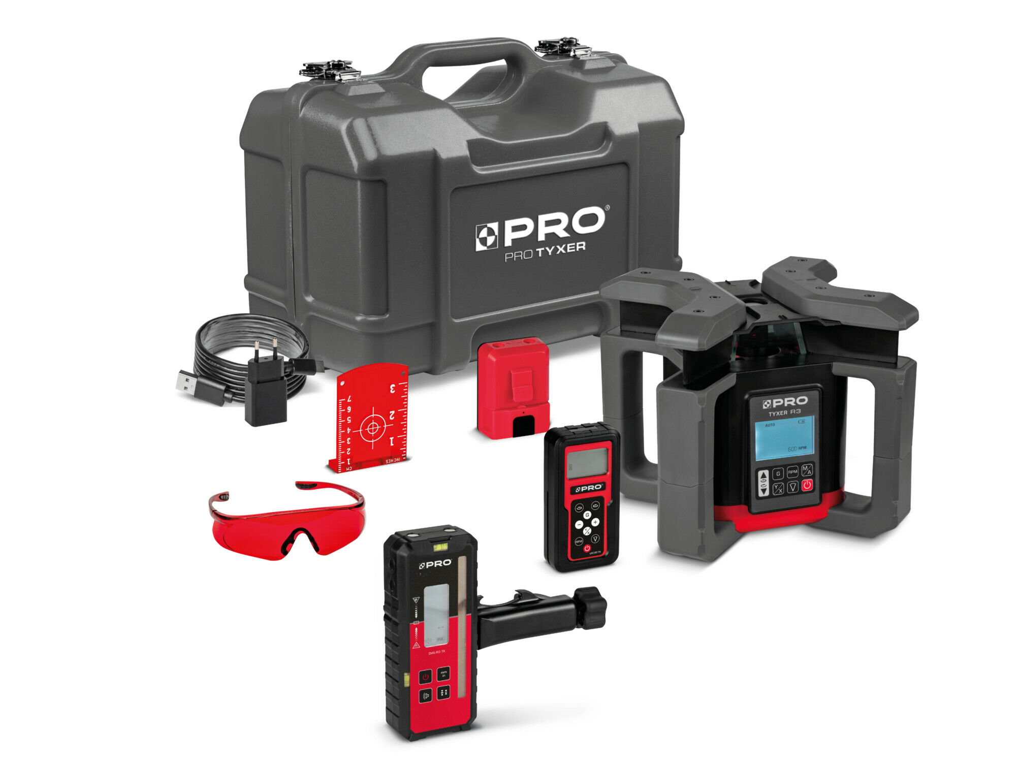 Laserowy Niwelator Rotacyjny TYXER R3 Digital-mm (cyfrowy, czerwona wiązka, detektor mm) PRO