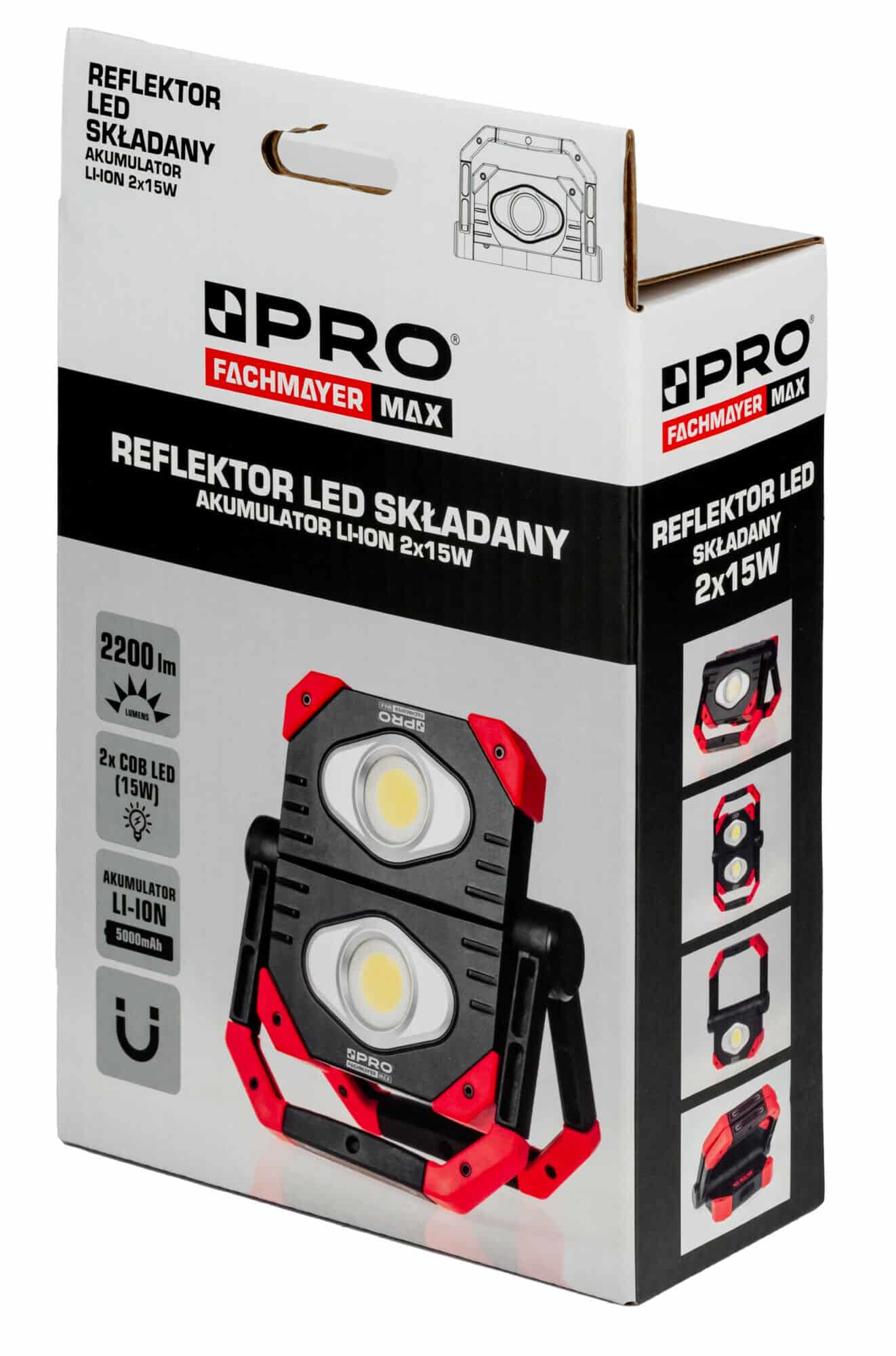 REFLEKTOR LED 2x15W  AKUMULATOR LI-ION SKŁADANY 2200LM - obrazek 3