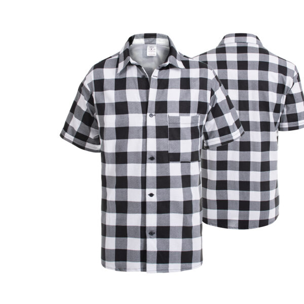 KOSZULA FLANELOWA KRÓTKI RĘKAW BIAŁO-CZARNA