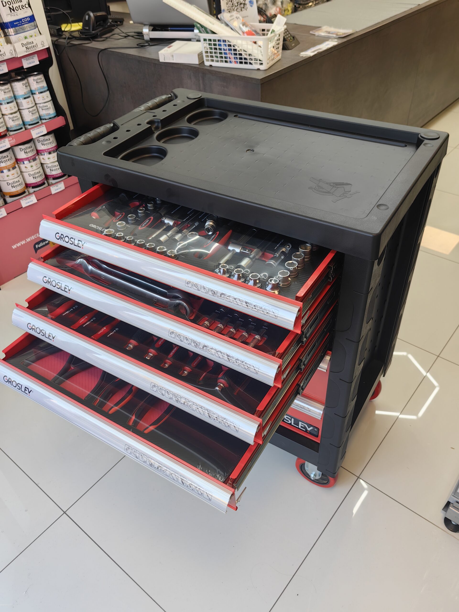 Wózek warsztatowy 6 szuflad z zestawem 156 narzędzi Grosley - obrazek 4