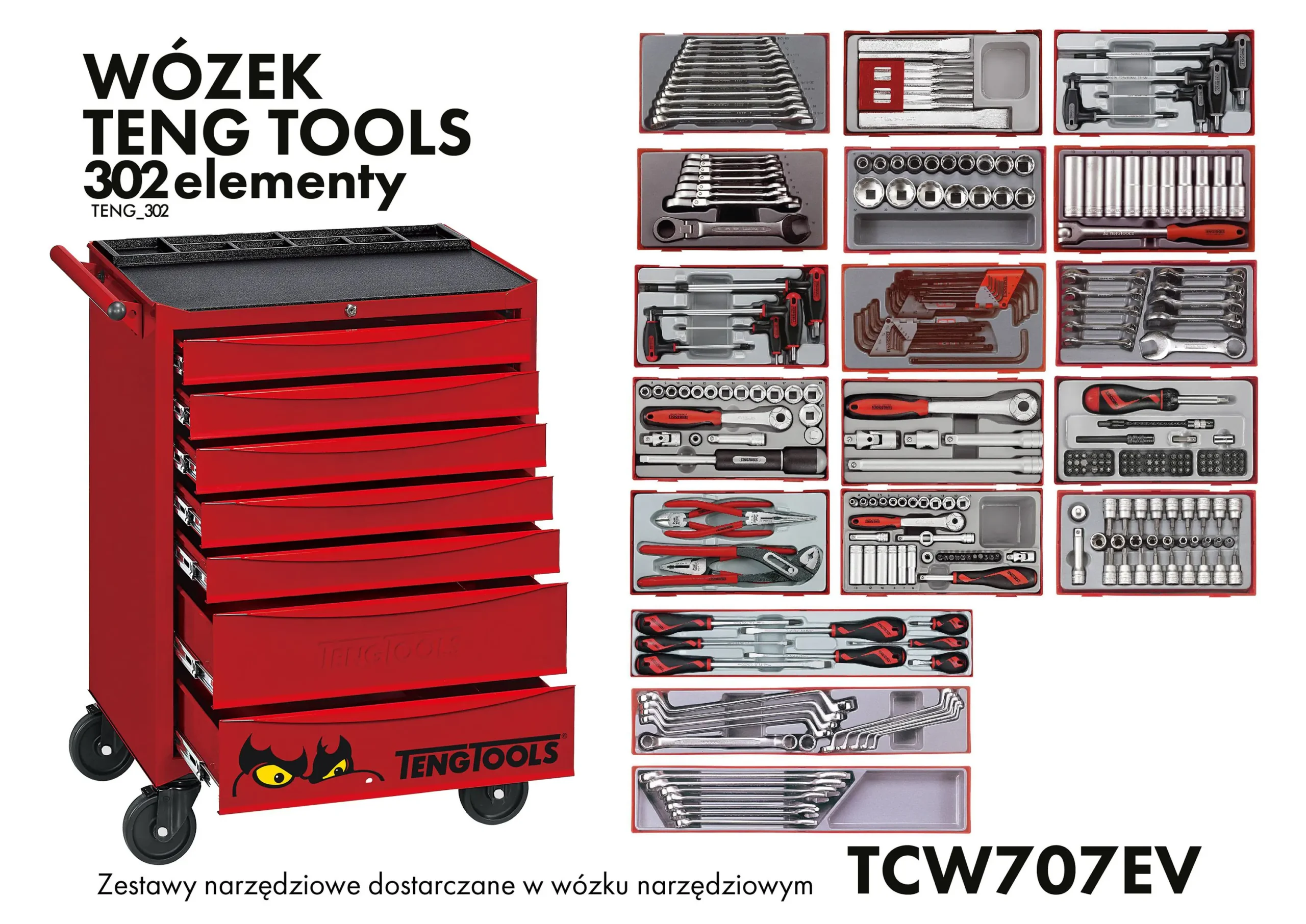 Wózek narzędziowy 302 elementy Teng Tools TCW707EV