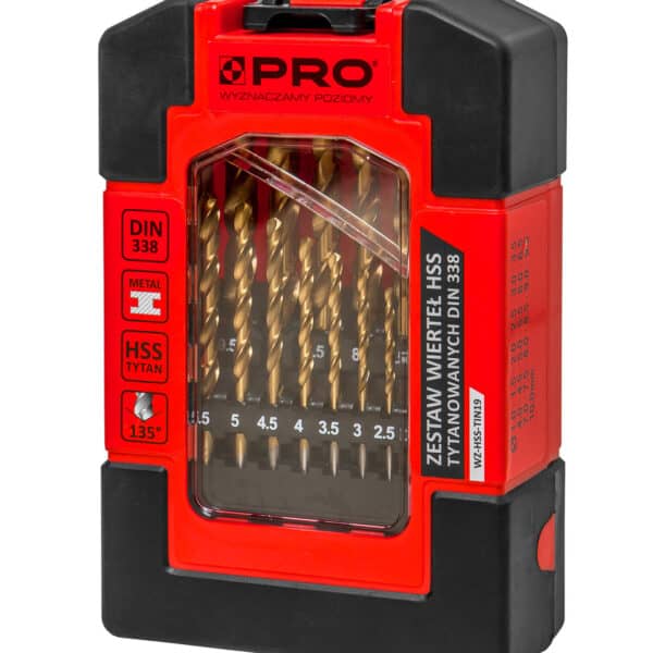 Zestaw wierteł tytanowanych HSS TIN - 19 szt. 1-10 x 0,5 mm