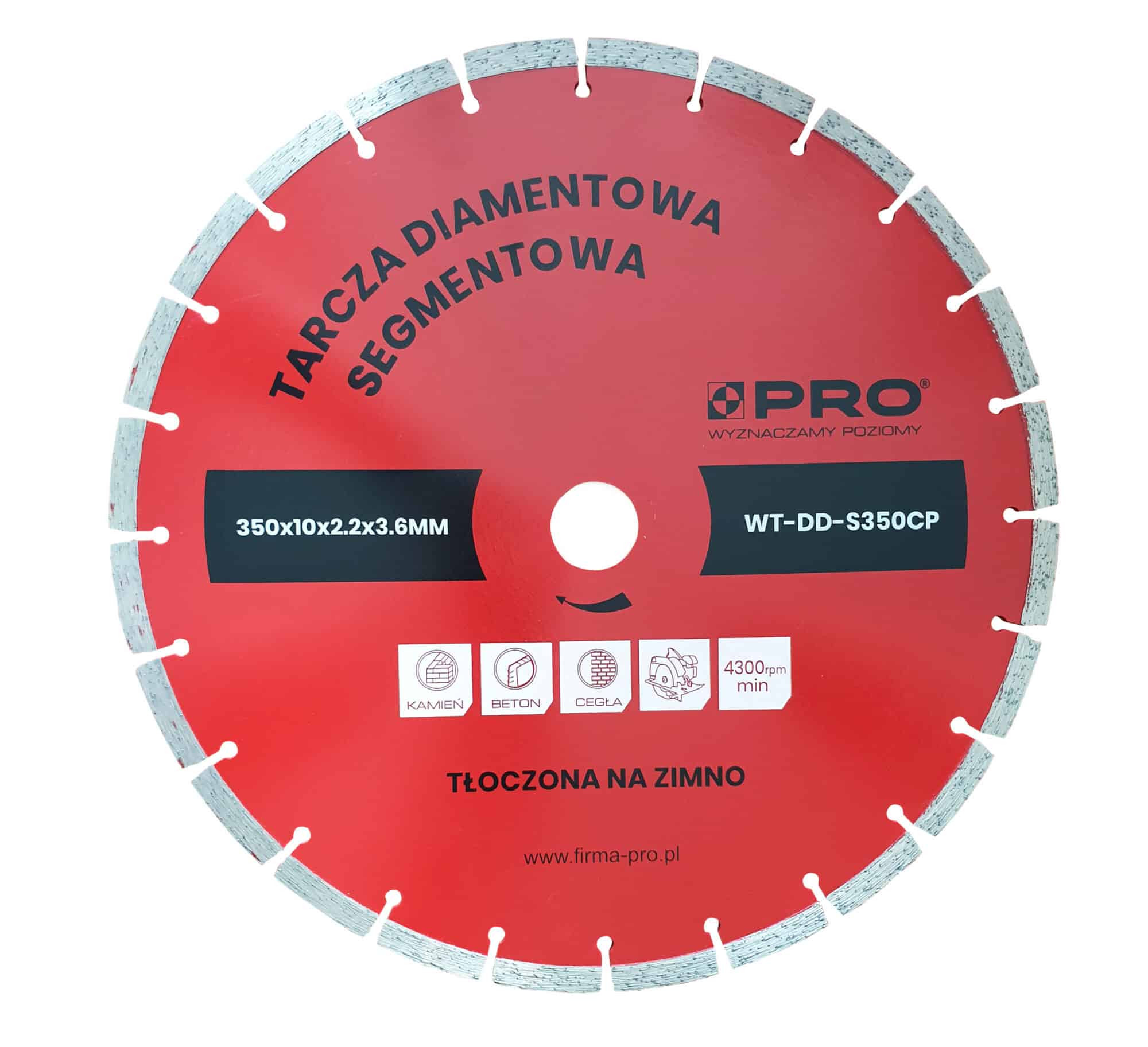 Tarcza diamentowa segmentowa tłoczona na zimno 350 x 10 x 2.2 x 3.6 mm 1 Tarcza diamentowa segmentowa tłoczona na zimno 350 x 10 x 2.2 x 3.6 mm