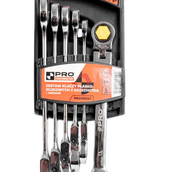 Zestaw kluczy płaskooczkowych z grzechotką i przegubem 6 szt.