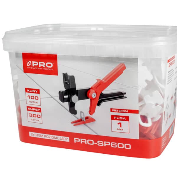 System poziomujący PRO-SP600 1mm MIX: klipsy/kliny 300/100 szt. wiadro 5 l