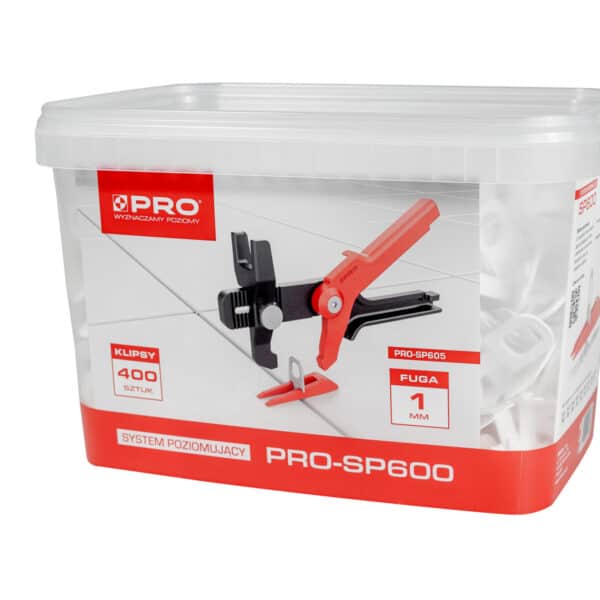System poziomujący PRO-SP600 1 mm klipsy 400 szt. wiadro 5 l