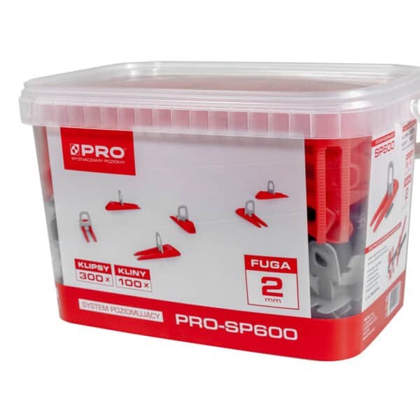 System poziomujący PRO-SP600 2mm MIX: klipsy/kliny 300/100 szt. wiadro 5 l