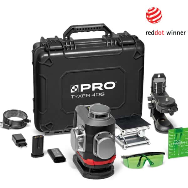 Laser krzyżowy PRO TYXER 4DG 4x360° PRO-L1309 – zielona wiązka, zestaw profesjonalny PRO-L1309