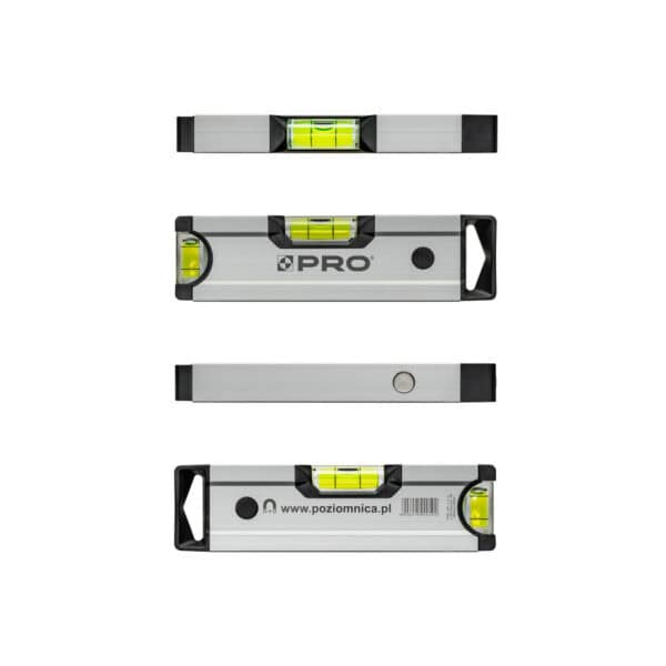 Poziomnica kieszonkowa PRO600 anodowana srebrna z magnesami 17 cm