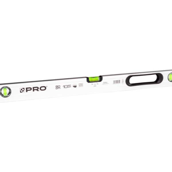 Poziomnica PRO800 malowana biała dwustronnie frezowana z uchwytemi libellą 2% 80 cm