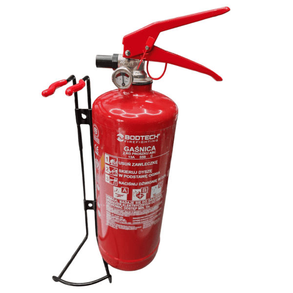 Gaśnica proszkowa 2 kg ABC Bodtech – uniwersalna gaśnica do auta, domu i firmy z uchwytem