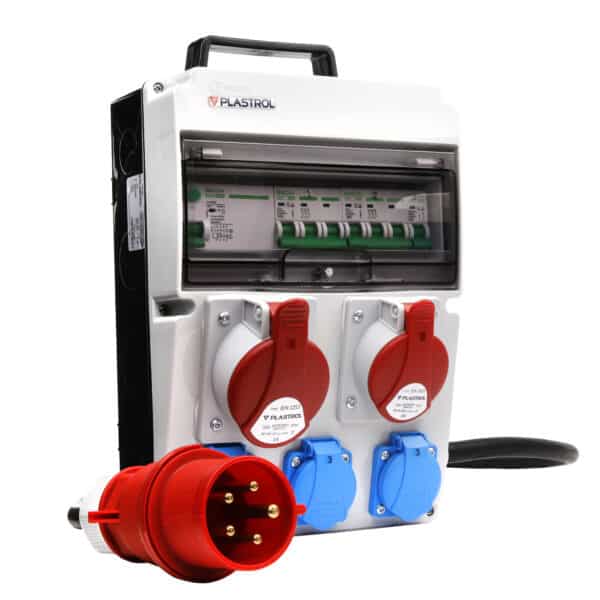 Rozdzielnica budowlana CAS-SFI RO-1ZNR/1632/K – 32A/16A, IP44, z zabezpieczeniem, kabel 1m