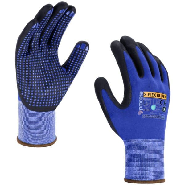 Rękawice ochronne X-FLEX BLUE+ Procera – powlekane lateksem, antypoślizgowe, elastyczne