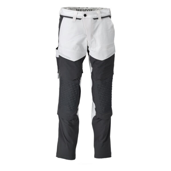 Odzież robocza, narzędzia - Centrum Narzędziowe i BHP Poznań 9 Spodnie malarskie MASCOT CUSTOMIZED 22079-605-0689 – ULTIMATE STRETCH, CORDURA®, kieszenie na nakolanniki, białe/kamienna szarość