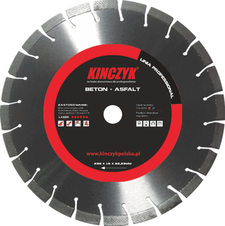 Kińczyk BETON-ASFALT Professional – uniwersalna tarcza diamentowa do betonu, żelbetu i asfaltu 230–450 mm
