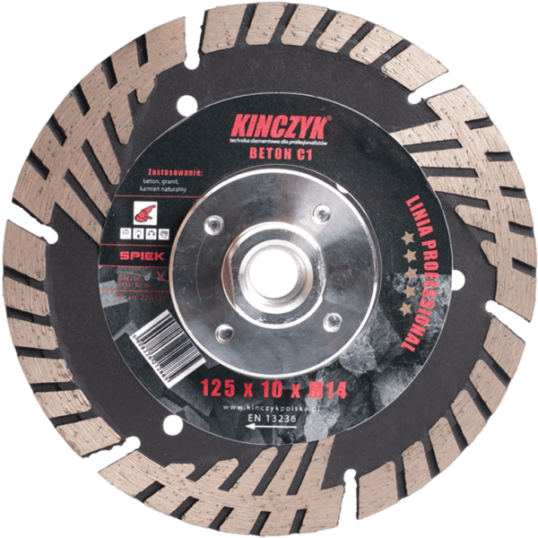 Kińczyk BETON-C1 Professional – tarcza diamentowa M14 do betonu, granitu i kostki brukowej 125 / 230 mm