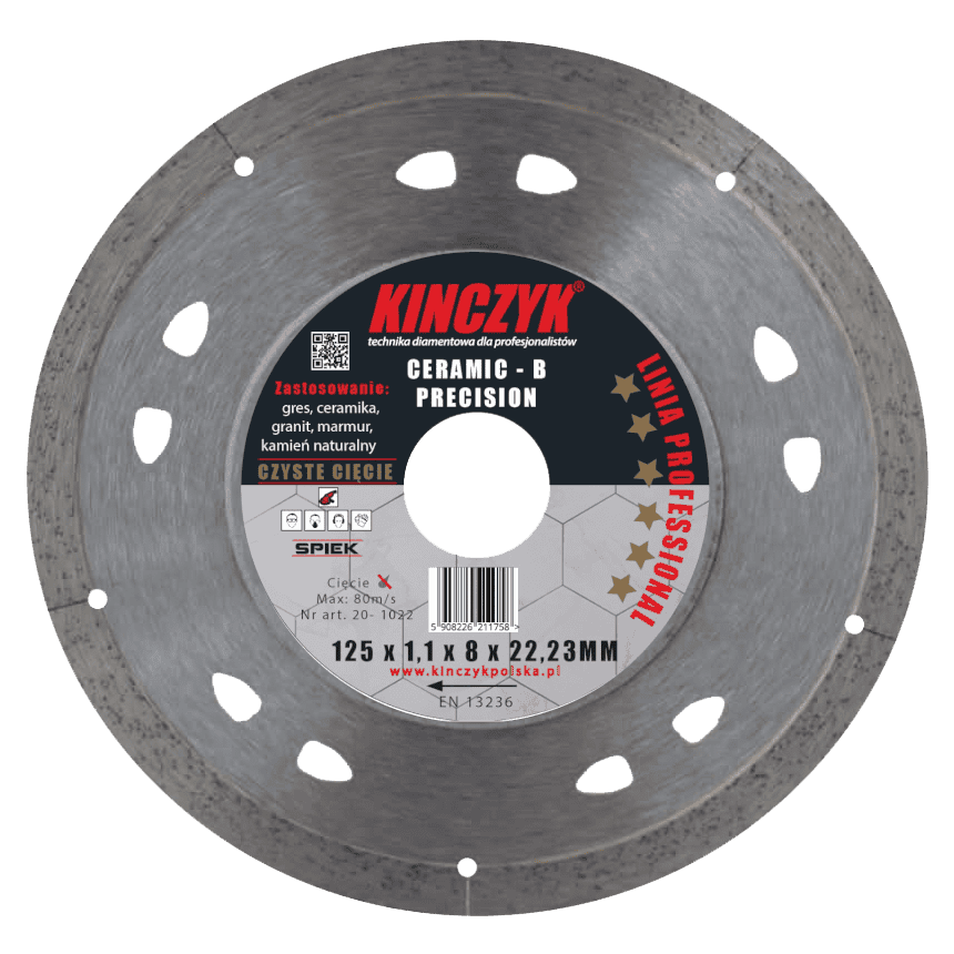 Kińczyk CERAMIC-B PRECISION 125 mm – ultracienka tarcza diamentowa do gresu i ceramiki 1,1 mm 1 Kińczyk CERAMIC-B PRECISION 125 mm – ultracienka tarcza diamentowa do gresu i ceramiki 1,1 mm