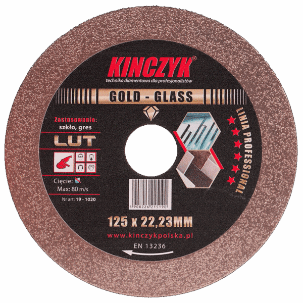 Kińczyk GOLD GLASS Professional 125 mm – tarcza diamentowa do szkła i gresu, cienka 1,3 mm