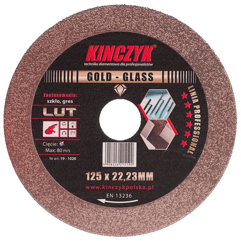 Kińczyk GOLD GLASS Professional 125 mm – tarcza diamentowa do szkła i gresu, cienka 1,3 mm 1 Kińczyk GOLD GLASS Professional 125 mm – tarcza diamentowa do szkła i gresu, cienka 1,3 mm