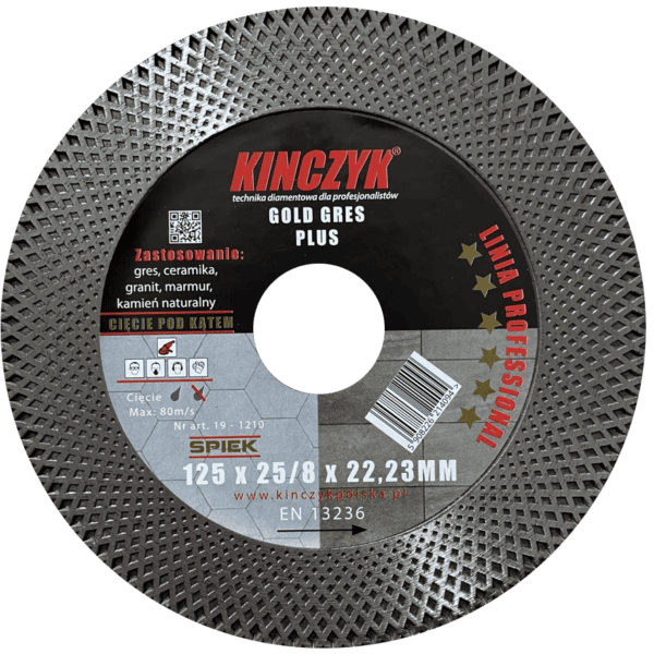 Kińczyk GOLD-GRES PLUS 125 mm – tarcza diamentowa do gresu, cięcia 45° i szlifowania