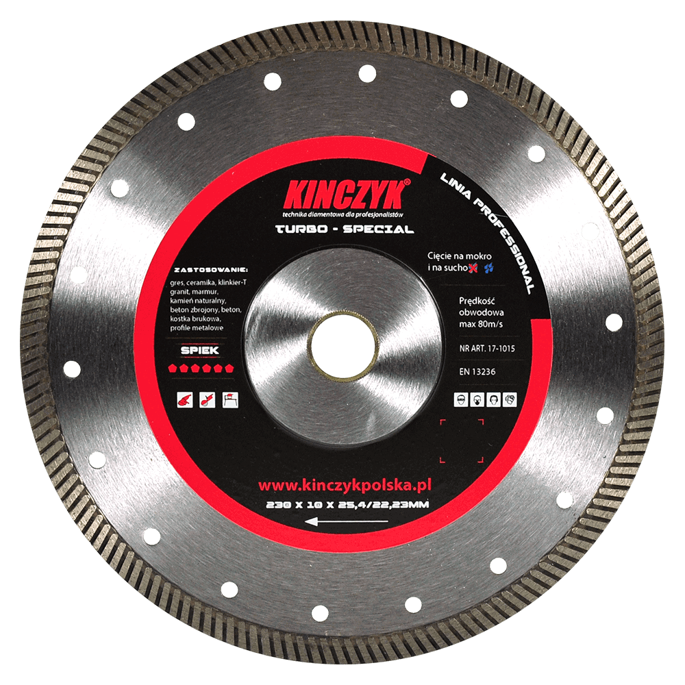 Kińczyk TURBO-SPECIAL Professional – uniwersalna tarcza diamentowa do gresu, betonu zbrojonego, ceramiki i metalu 115–250 mm 1 Kińczyk TURBO-SPECIAL Professional – uniwersalna tarcza diamentowa do gresu, betonu zbrojonego, ceramiki i metalu 115–250 mm