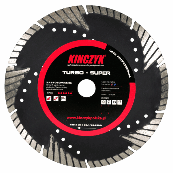 Kińczyk TURBO-SUPER Professional – tarcza diamentowa do betonu, żelbetu i granitu 125 / 150 / 230 mm