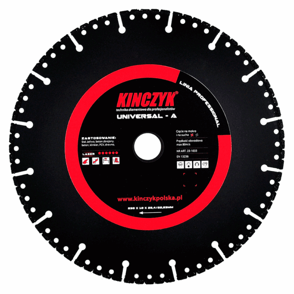 Kińczyk UNIVERSAL-A Professional – uniwersalna tarcza diamentowa do betonu, stali, drewna i PCV 115–350 mm