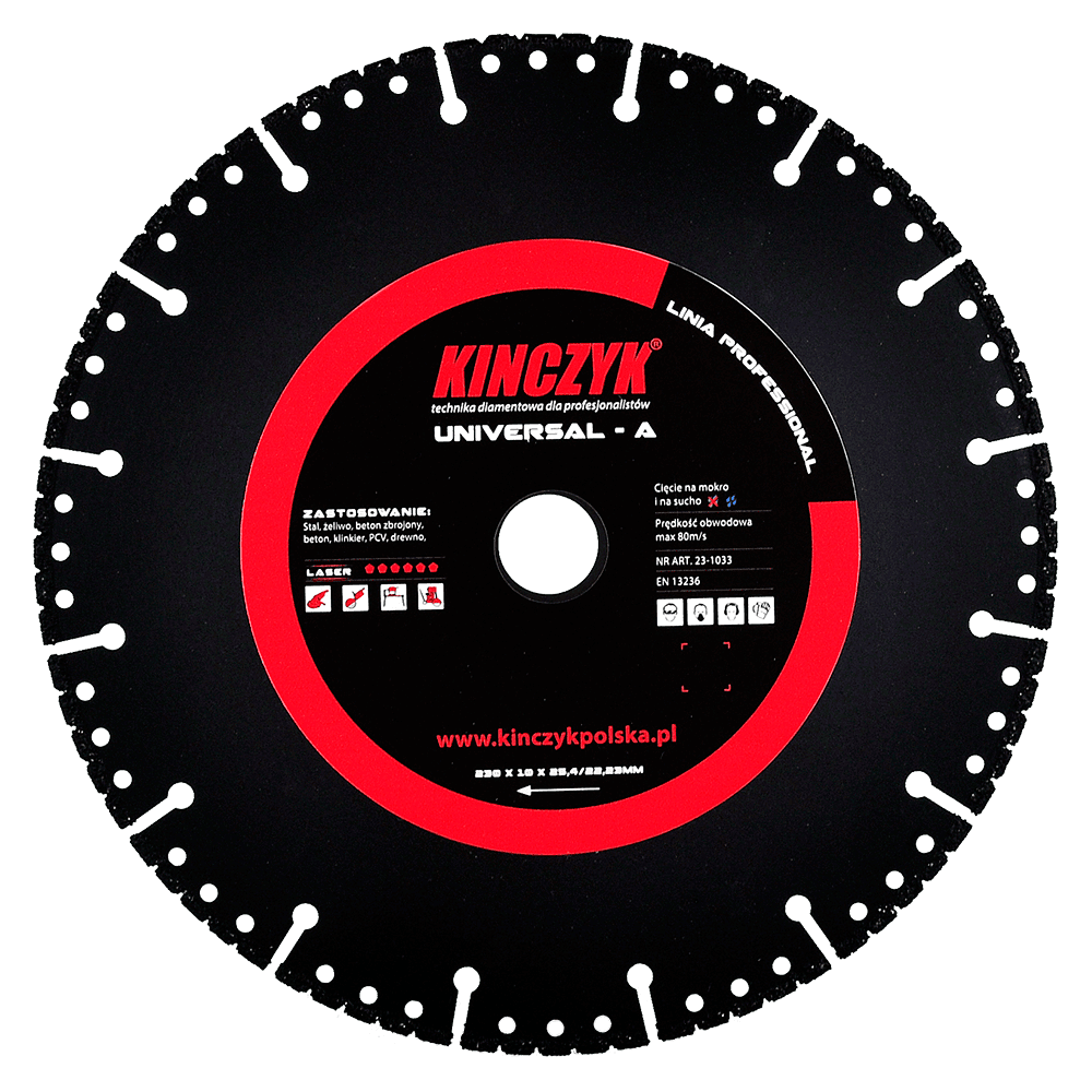 Kińczyk UNIVERSAL-A Professional – uniwersalna tarcza diamentowa do betonu, stali, drewna i PCV 115–350 mm 1 Kińczyk UNIVERSAL-A Professional – uniwersalna tarcza diamentowa do betonu, stali, drewna i PCV 115–350 mm